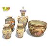Image 1 : 5x Asian Porcelain Collectibles: Planter, Vases, Lidded Urn (Damaged)