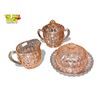 Image 1 : 4x Vintage Glassware Collectibles: Depression Pink Creamer, Sugar, Butter Dish, & Yellow Bowl