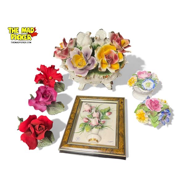 7x Vintage Porcelain Flowers: Capodimonte, Cotswold, & More