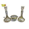 Image 1 : 3x Gold Rimmed Glass Collectibles: Candle Stick Holders & Bowl
