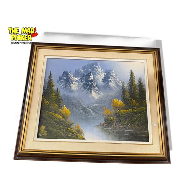 Vintage Artist Signed Original Oil On Canvas Painting - Mountain Scene