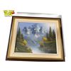 Image 1 : Vintage Artist Signed Original Oil On Canvas Painting - Mountain Scene