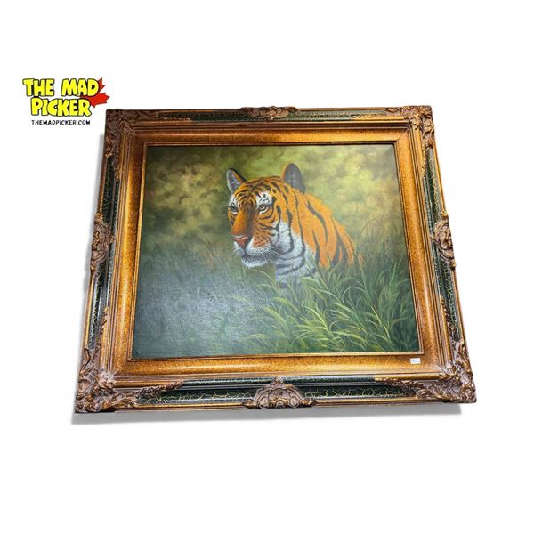 Nicely Framed Tiger In The Field Print