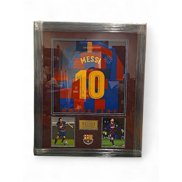 Lionel Messi FC Barcelona Hand-Autographed Framed Jersey - with COA (Frame: 36" L x 45" H x 1/2" D.)