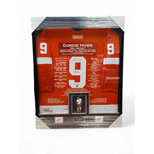 Gordie Howe #9 "Mr. Hockey" Detroit Red Wings "HOF 1972" Limited Edition of 199 Career Framed Jersey