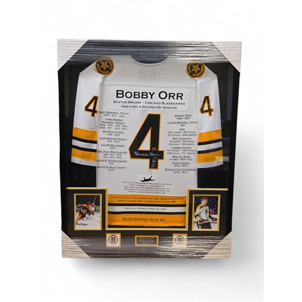 Bobby Orr #4 Boston Bruins "HOF 1979" Elite Edition of 44 Career Framed Jersey Hand-Autographed - wi