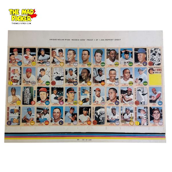 Uncut Nolan Ryan Rookie Card  Proof  Sheet 727/1000 Reprint