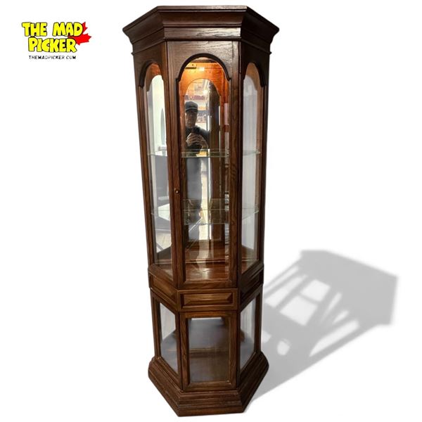 Wood Curio Cabinet w Lighting and 25x12x74." Two Glass Shelves and Lower Glass Cabinet