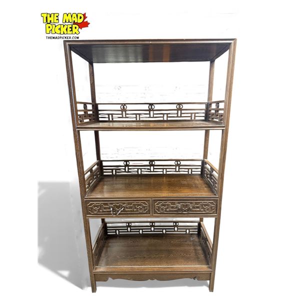 Vintage Chinese 3x Tier Double Drawer Shelf