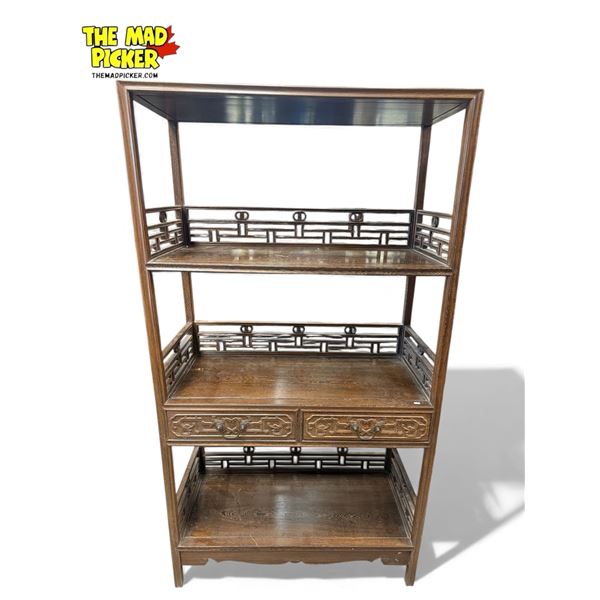 Vintage Chinese 3x Tier Double Drawer Shelf