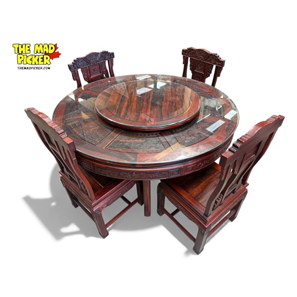 Beautiful Vintage Chinese Rosewood Dining Table With Great Details + Lazy Susan