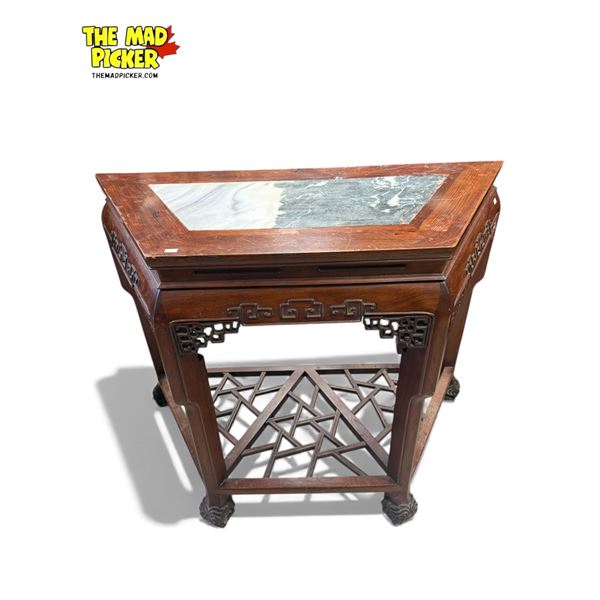 Vintage Chinese Rosewood Stone Inlay Top Hall Table