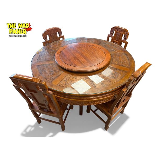 Beautiful Vintage Chinese Rosewood Dining Table With Great Details + Lazy Susan
