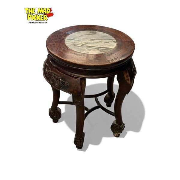 Vintage Chinese Rosewood Stone Inlay Top Pedestal