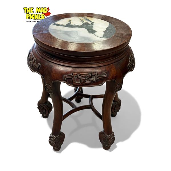 Vintage Chinese Rosewood Stone Inlay Top Pedestal