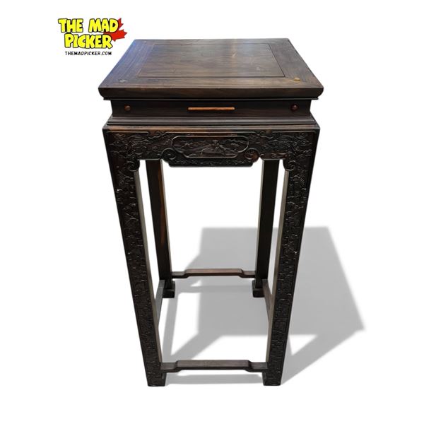 Vintage Chinese Wooden Dragon Themed Tall Standing Pedestal (Heavy)