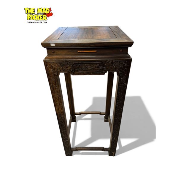 Vintage Chinese Wooden Dragon Themed Tall Standing Pedestal (Heavy)