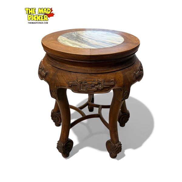 Vintage Chinese Rosewood Stone Inlay Top Pedestal
