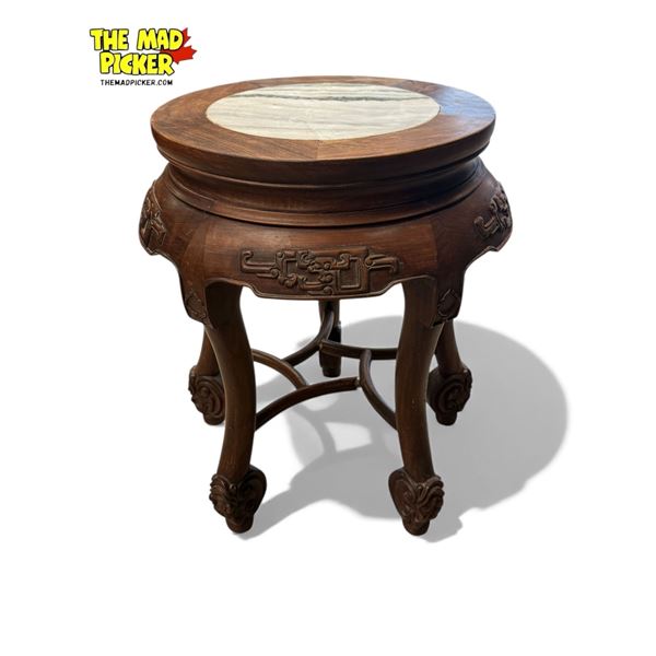 Vintage Chinese Rosewood Stone Inlay Top Pedestal