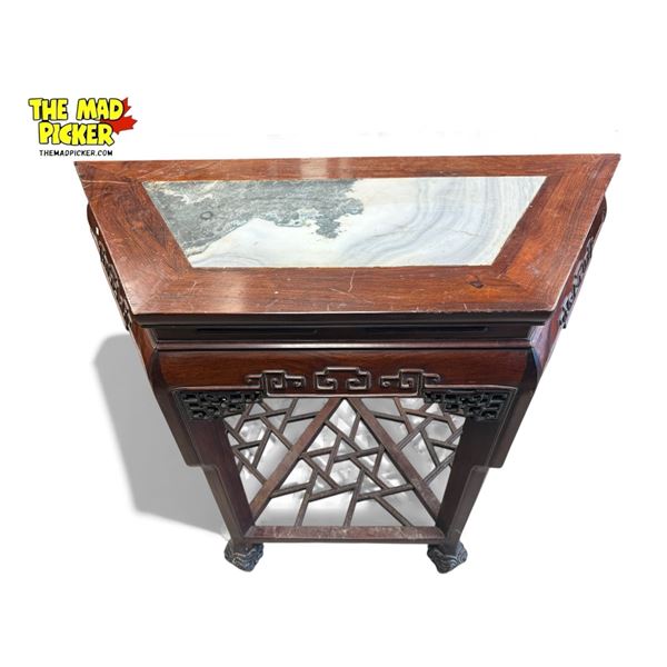 Vintage Chinese Rosewood Stone Inlay Top Hall Table
