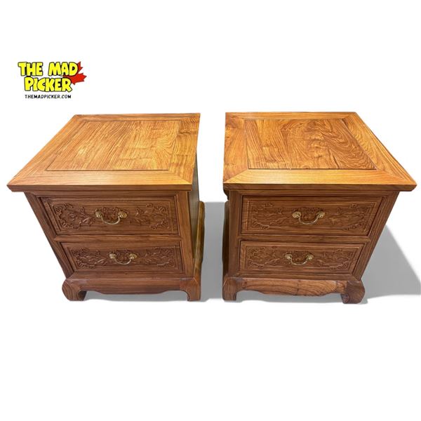 2x Vintage Chinese Double Drawer Night Stands