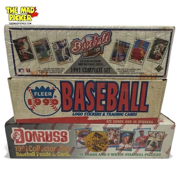 Unopened Boxes of MLB Baseball Cards 1990 Upper Deck, 1990 Fleer and 1991 Donruss