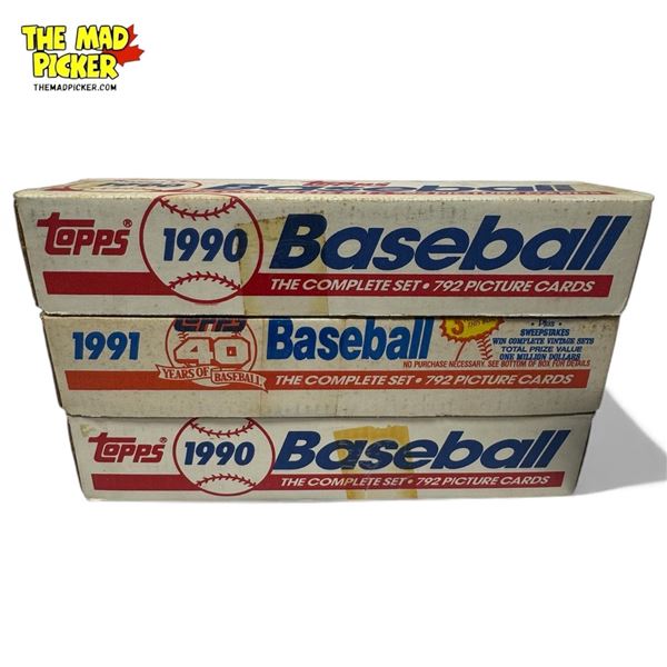 Unopened Boxes of MLB Baseball Cards 1990 Topps x2 and 1991 Topps Sets