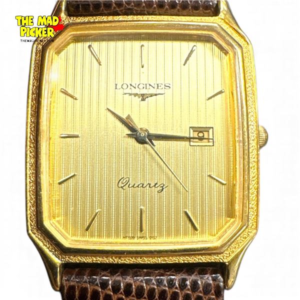 Vintage Longines Gold Filled Rectangular Case w Leather Strap 1989 Engraving on Back Working