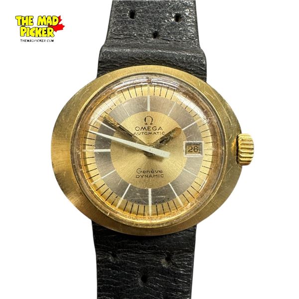 Omega Geneve Dynamic Wristwatch w Gold Plated Case & Leather Strap Working 1st Gen Automatic