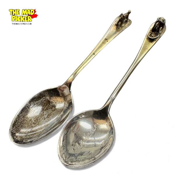 Two Silver Spoons: Gold Panner w Real Gold Nugget & Dog 22.83 Grams