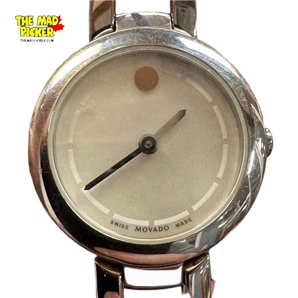 Movado  Amorosa Women's Stainless Steel Bangle Wristwatch w White Museum Dial