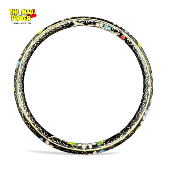 Black & Gold Tone Cloisonne Floral Women's Bracelet