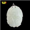 Image 1 : Hand Craved White Nephrite Jade Pendant w Peony Motif