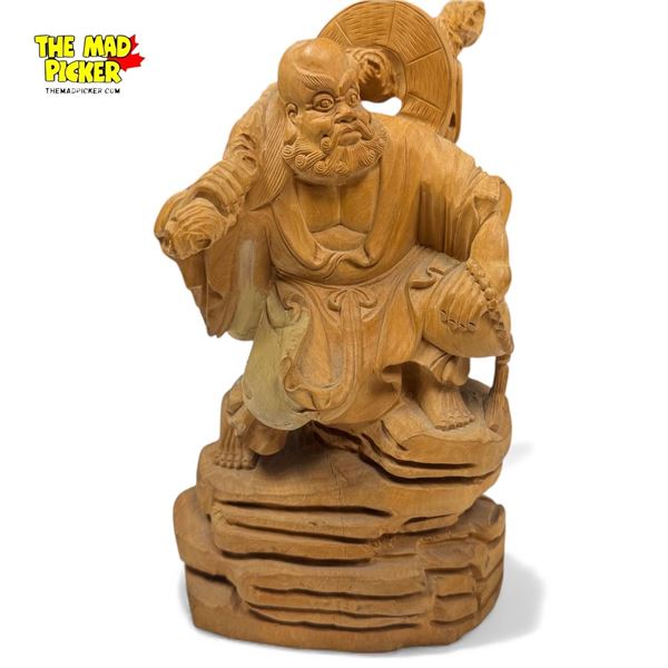 Chinese Wood Root Carved Statue of Zhong Kui "The Ghost Catcher" 8" Tall Feng Shui Taoist