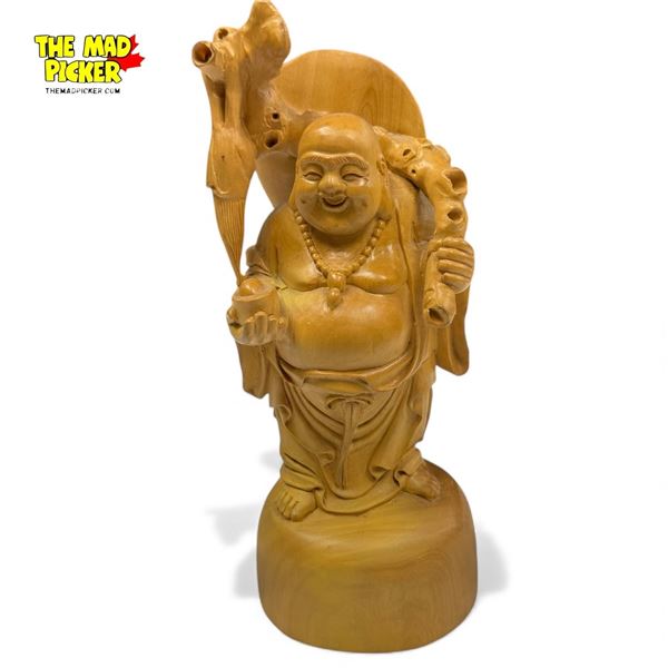 Chinese Wood Root Carved Statue of "The Laughing Monk" Hotei 8" Tall Feng Shui Taoist