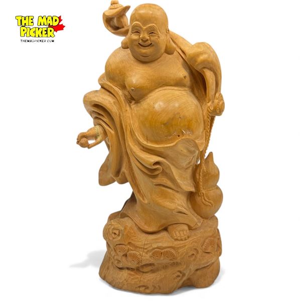 Chinese Wood Root Carved Statue of "The Laughing Monk" Hotei 8" Tall Feng Shui Taoist