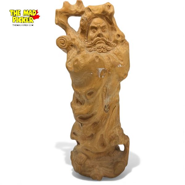 Chinese Wood Root Carved Statue of Shou Xing 10" Tall Feng Shui Taoist
