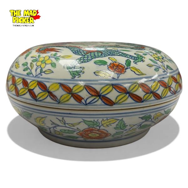 Vintage Hand Painted Chinese Ginger Jar Dragon & Phoenix Marked Wanli Reign