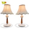 Image 1 : Pair of Vintage White Hobnail mile Glass Table Lamps w Wood Stem and Fabric Shade 17" Tall