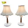 Image 2 : Pair of Vintage White Hobnail mile Glass Table Lamps w Wood Stem and Fabric Shade 17" Tall