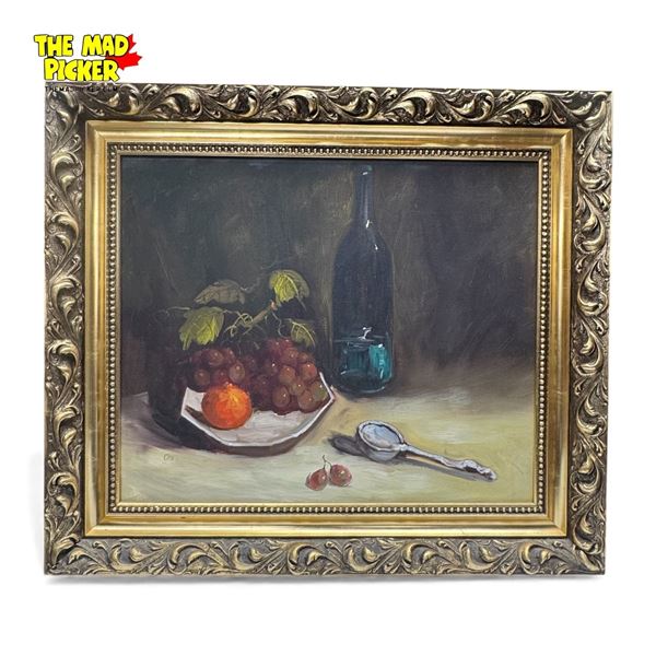 Original Painting on Canvas Artist Signed by Chu in Heavy Gilded Wood Frame 30x26"