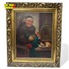 Image 1 : Drinking Monk Signed Painting Canvas Homage to Ernest Nowak w Gilded Wood Frame 22x26.5"