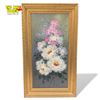 Image 1 : Original Painting of Flowers on Canvas Artist Signed in Heavy Wood Gilded Frame 16.5x28.5"