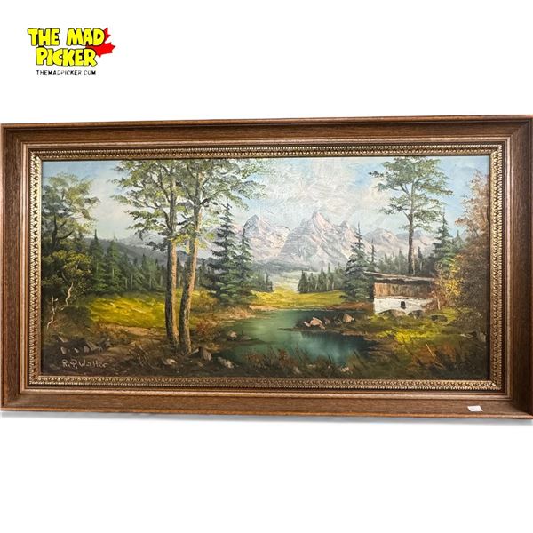 Original Scenic Painting on Canvas Artist Signed by R.P. Walter in Frame 34.5x19"