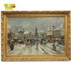 Image 1 : Original Parisian Street Scene Painting Antoine Blanchard Homage Signed by Y. Riva w Gilded Frame