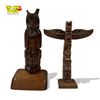Image 1 : Set of Two First Nations Totem Poles:  Carved Wood Signed Forbes NV 11.5" & Canadian Pearlite 10"