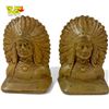 Image 1 : Pair of Cast Iron Native American Indian Chief Bookends 6" Tall Stamped 802 Early - Mid 20th Century