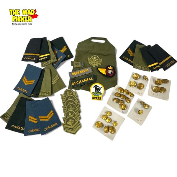 Collection of Canadian Military Buttons, Patches and Epaulettes