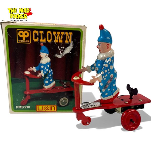 Vintage Tin Litho Roli Zoli Wind up Clown Toy w Box Mint Condition PMS 210 Lioin