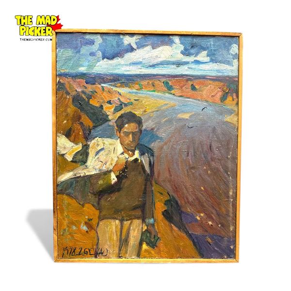 Framed Original Painting on Canvas Signed 1972 Ge Yao 19x23.5"